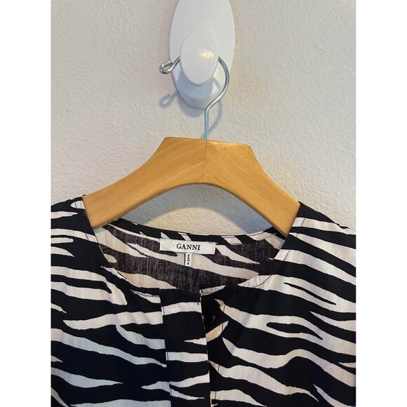 Ganni Women’s Zebra Animal Print Ruffle Modest Cotton Midi Dress Sz 38 (M) - Picture 3 of 9